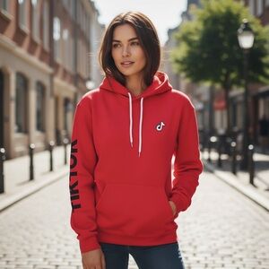 Tik Tok Logo Influencer Hooded Sweatshirt Pink Small Hoodie Drawstring Rare HTF